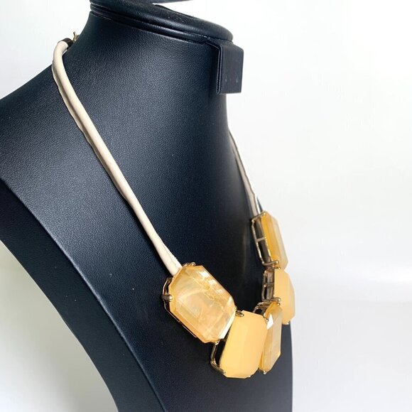Faux Leather Rope Statement Necklace With Five Faux Gem Pendants White & Amber - Picture 2 of 3